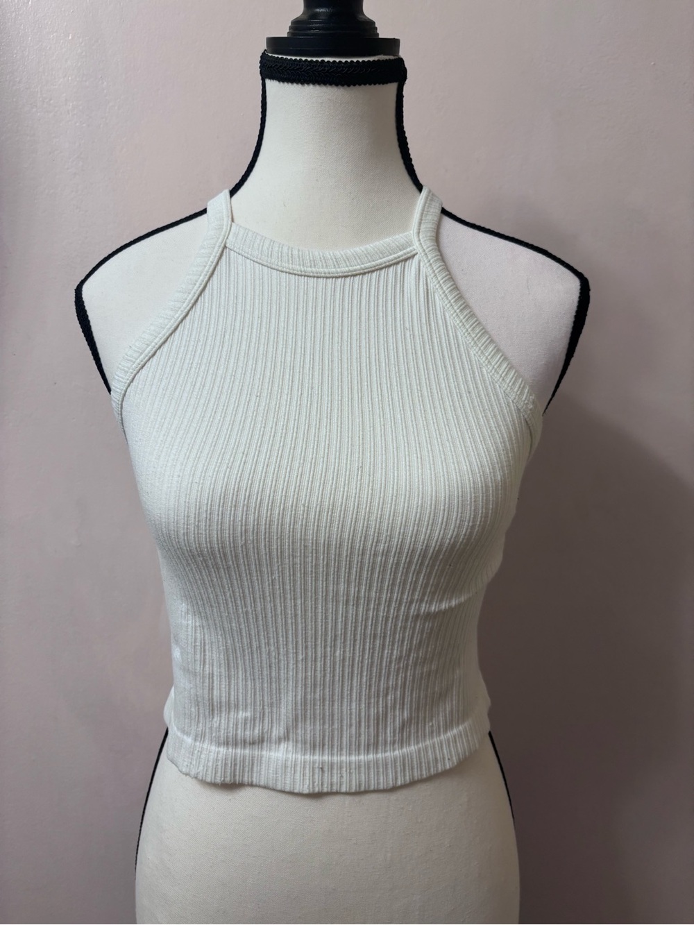 Forever 21 White Ribbed Halter Crop Tank